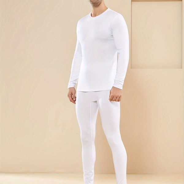 Thermal i fleece för män, set med baslager för vintern, snabbtorkande löpbasketträningskläder White L(50)
