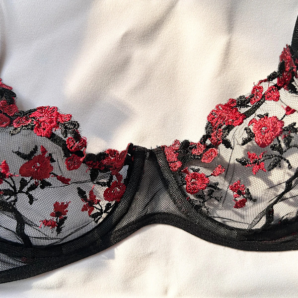 Sexede sæt til kvinder, undertøj, eksotisk, følelsesmæssigt bh-sæt, broderet print, bh, undertøjssæt til kvinder, top, tynd bralette 215-red M