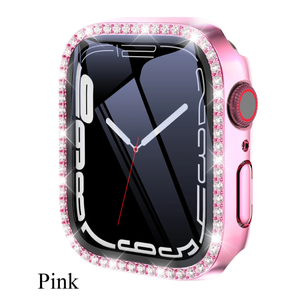 Diamond Glass+Cover til Apple Watch Etui 45mm 41mm 40mm 44mm 42mm 38mm Bling Bumper+Skærmbeskytter iwatch Serie 9 8 7 3 6 SE Pink Series 789 41MM