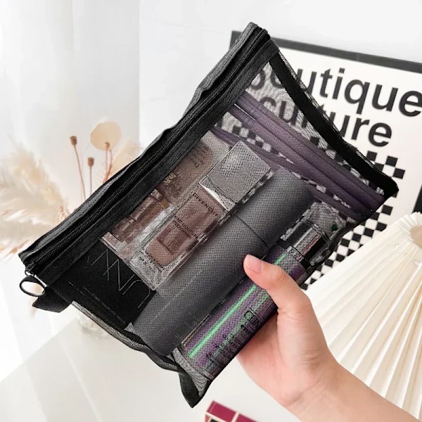 1 stk Transparent Mesh Lynlås Kosmetikpose Kvinder Nødvendig Organizer Mode Lille Stor Sort Toilettaske Makeup Pouch Case S 1PC