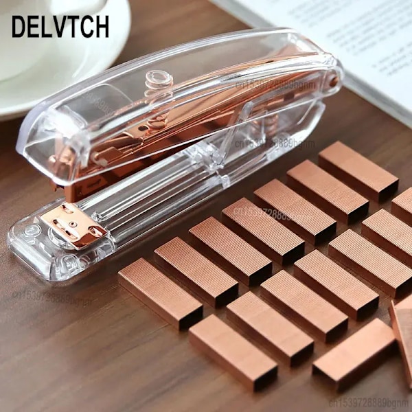 Delvtch Genomskinlig Häftställning Passa För Metall 12# 24/6 Stiftar Rose Silver Färg Kontorstillbehör Skolpappersbindning Suppe Ly 1x Stapler Rose Gold