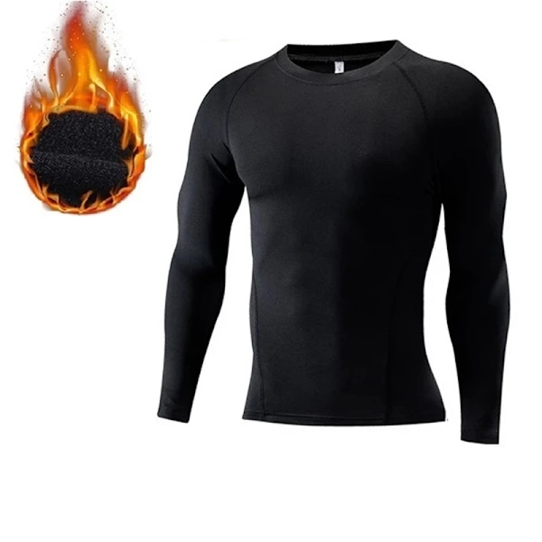 Mænds Undertrøjer Termisk Undertøj Tyndt Fleece Elastisk Kompression Fitness Til Vinter Sportstøj black shirt S(40-50kg)