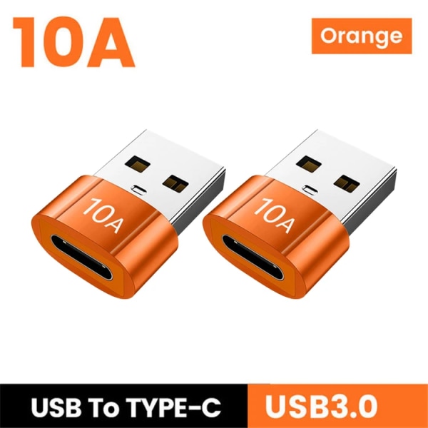 Adaptateur de données USB 3.0 Type C, convertisseur mâle vers femelle, connector OTG rapide, Macbook, Xiaomi, Samsung S20, 10A, OTG 2PCS Orange