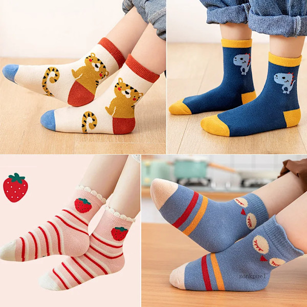 5Pairs Baby Socks Nyfödda Baby Pojke Söt Kort Sock 0-1-3-10Y Kids Bomull Toddler Cartoon Soft Chi Sportstrumpor För Flickor 07 9-13years