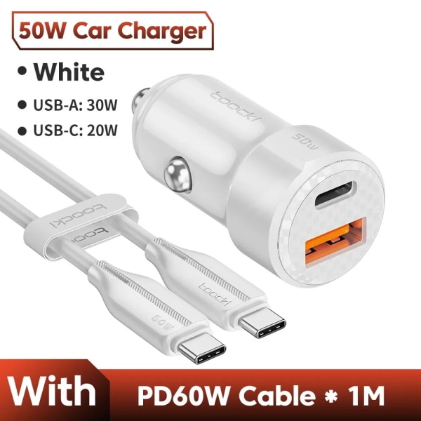 Billaddare 50W Snabbladdning USB A till Typ C-kabel 66W för iPhone 11 12 13 14 Xiaomi Poco Samsung Snabbladdare Laddning