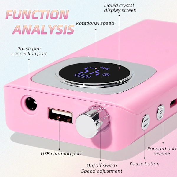 45000Rpm Negleboremaskine Manikyr Maskine Elektrisk Boremaskine Til Negle Genopladelig Neglesliber Til Gel Negle Polering Til Hjem Salon V4 Pink