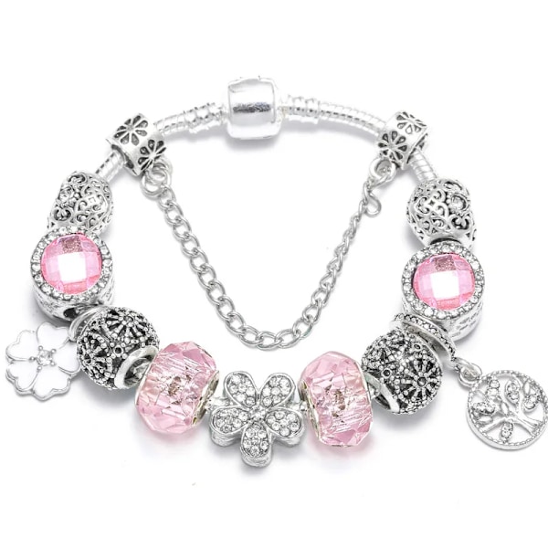 Baopn European Rosa Hjärta Till Hjärta Pärlor Charm Armband För Kvinnor Fit Varumärke Armband & Bangle Par Smycken Dropshippning 022 18cm