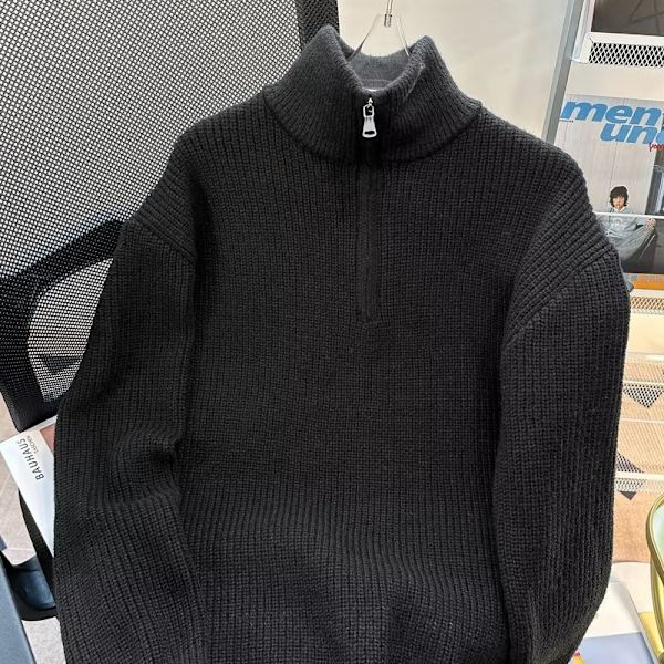 Halv Blixtlås Tröja Mäns Vinter 2023 Nya Aprikos Färg Knitwear Koreansk Stil Idle Style Mångsidig Casual Casual Case Plåtta Green L