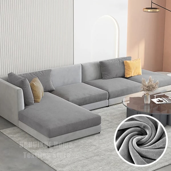 Elastisk sammetssoffa Cover för möbelskydd i vardagsrummet Avtagbar L-form Hörnfåtöljssofföverdrag Gray Plus Size (S)-1pc