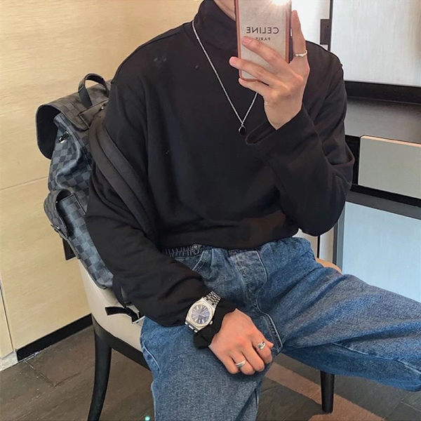 Vår Halv Turtleneck Bottoming Skjorta Mäns Lös Bottomerande Koreansk Varm Hög Halsade Höst Underkläder Mäns Långa- T-Shirt White Turtleneck L