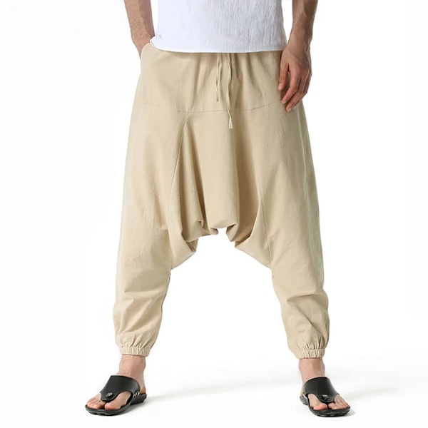 Mænd Bomuld Og Lin Bukser Harem Bukser Baggy Casual Oversize Løs Joggers Brede Ben Bukser Yoga Løs Skrivebukser S Hip Hop khaki US XL