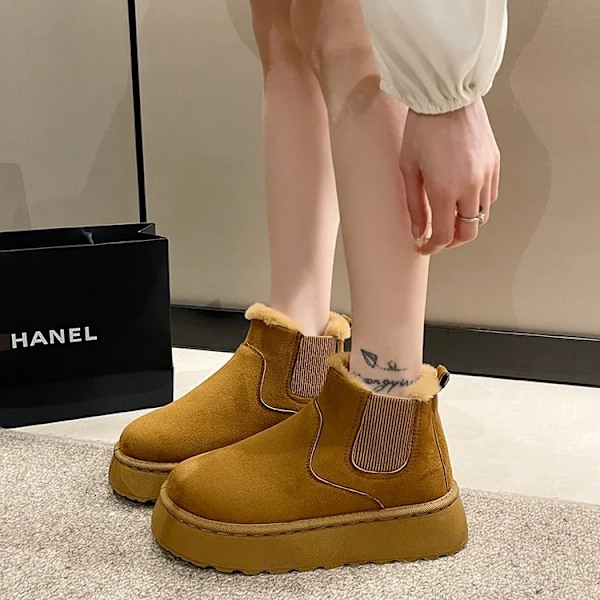 Vinter Kvinder Snøvler Plush Varm Icke Slipvattentäta Damer Lägenheter Sneakers Casual Slip På Kvinnlig Ankel Boots Botas Muier. Yellow 43