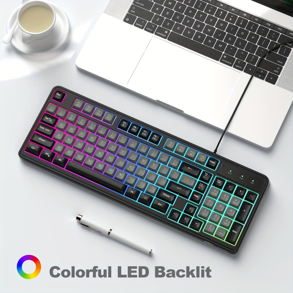 RGB Gaming Keyboard & Mouse Combo - MageGee GK980 Trådlöst bakgrundsbelyst tangentbord & justerbar DPI-mus för PC/Bärbar dator/MAC Pink RGB