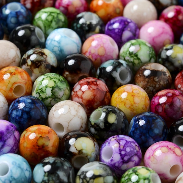 100 STK 8 mm spruckna pärlor Akryl Lösa distanspärlor för smyckestillverkning Handgjorda DIY pärlarmband örhängenstillverkning Smyckesmaterial Beige