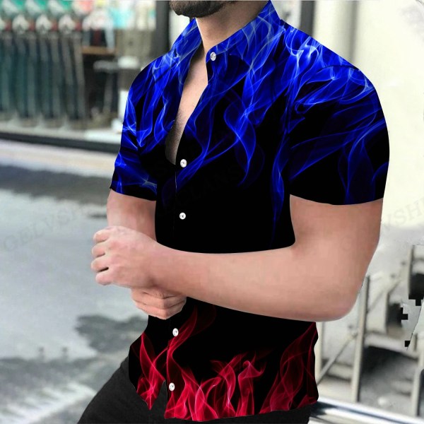 Herrskjorta Blue Flame 3d- printed skjortor Herr Kvinnor Mode Hawaiiskjorta Casual Beach Blusar Herr Yrke Lapel Blus Pojke ASF5C231512T XL