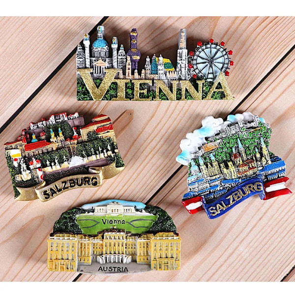 Magnetiska kylskåpsmagneter Italien Schweiz Chile Österrike Europeiska länder Turistmål Souvenir Heminredning Vienna Austria