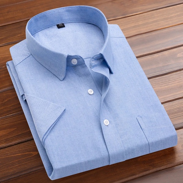 Plus Size 5XL-M Kortärmad herrskjorta sommar högkvalitativ bomull Business Lapel Shirt Ny Casual Icke-strykningsbar Slim Enfärgad white Asian L 52-58KG