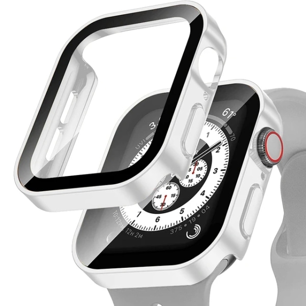 Glas+ case för Apple Watch 7 8 45 mm 41 mm 44 mm 40 mm PC rak kant Härdat cover iWatch series 4 5 SE 6 7 8 Matte white 08 Series 7-8 45mm