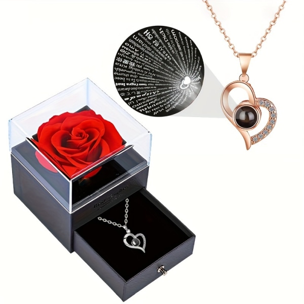 Eternal Rose presentask för mors dag med 100 språk jag älskar dig projektion halsband, födelsedag julklappar för kvinnor mamma hennes flickvän fru Golden-02