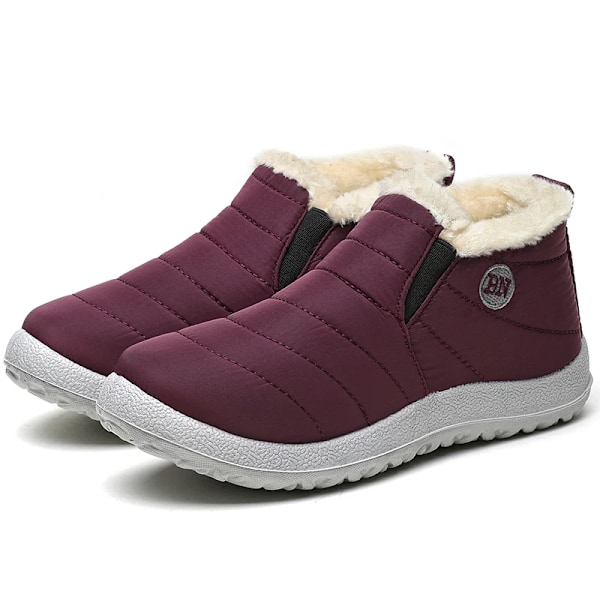 Herrskor Vinterstövlar Varma Päls Ankle Boots Vattentäta Snöskor Par Vinter Casual Sneakers Lätta Booties Män wine red 38