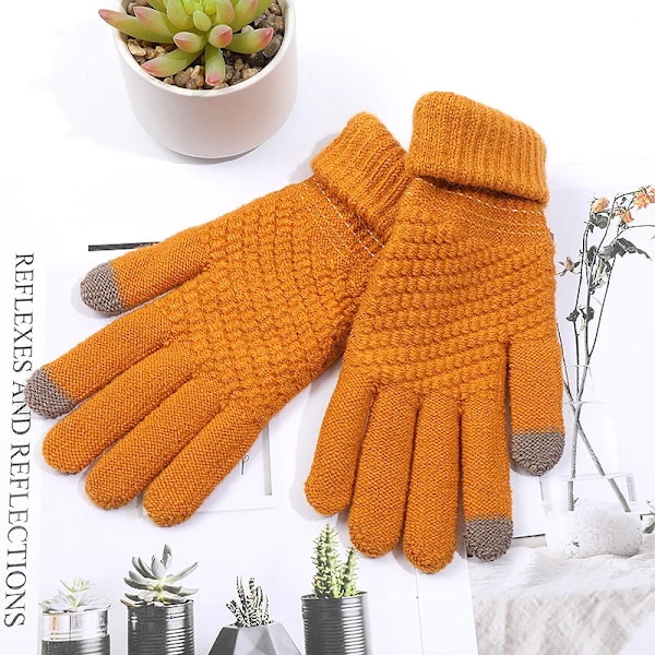 Women Men Warm Winter Touch Screen Gloves Stretch Classical Knit Mittens Wool Full Finger Outdoor Cycling Driving Glove orange