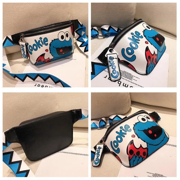 Midjeväska Dam Fanny Pack Cartoon Bältesväskor Handy Pack Banan Bröstväska Kvinna Höftpaket Crossbody Portmonnä PU Läderpåse Blue Waist pack