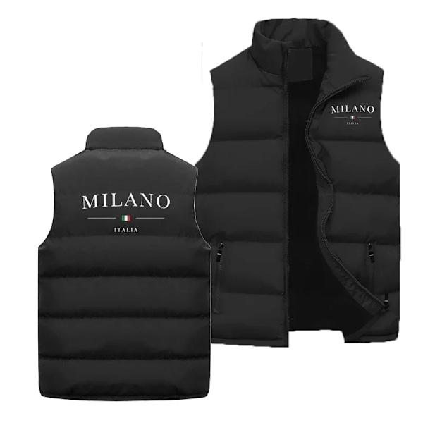 Mænds Høj kvalitet Luksus Vestejakke Milano Print Varmt Vindtæt Sports Dunjakke Vandafvisende Vandreture Ærmeløs Jakker Black 01 Size M