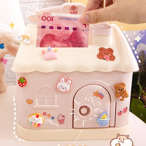 Söpö Piggy Bank Anime Cartoon Square Money Box Piggy Bank Lukolla Ja Avaimella Seteleille Lapsille Joulu Uusivuosi Lahja 2023 Pink A