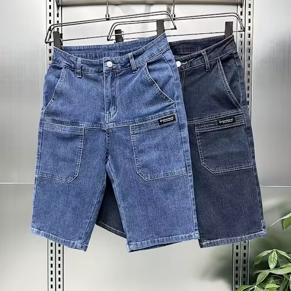 Sommer Tynde Beskårne Denim Shorts Mænd Plus-Størrelse Plus Størrelse Løs Lige Bukser Alsidig Casual Fashion Mærke Mid Midje Dark Blue 32