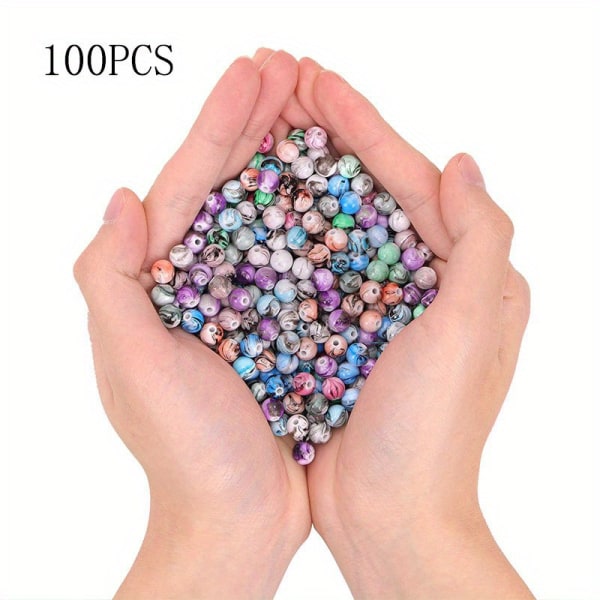 50/100 st 8 mm hantverkspärlor som används för smyckestillverkning, distans akrylpärlor med bläckmönster 100pcs