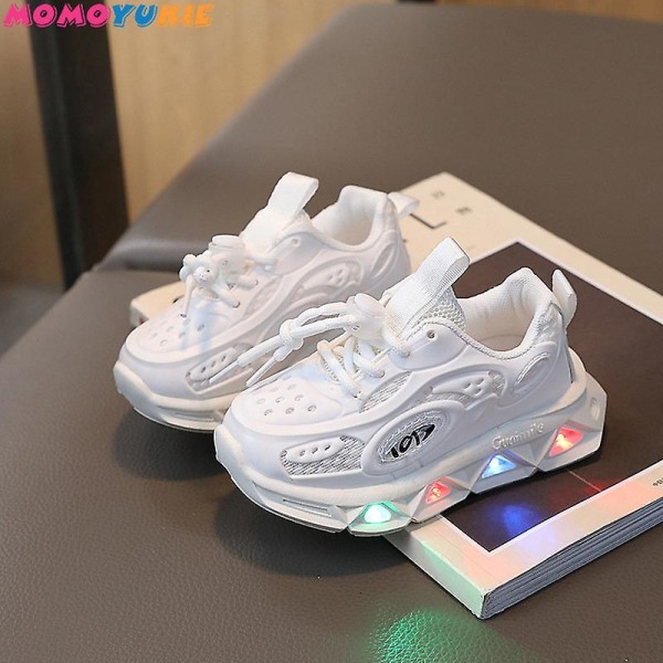 Vår Sommar Barn Lysande Skor Pojkar Light Up Sneakers Baby Flickor Löparskor Barn Skor Fritid Ventilation Bekväm 7218white 7218white 22