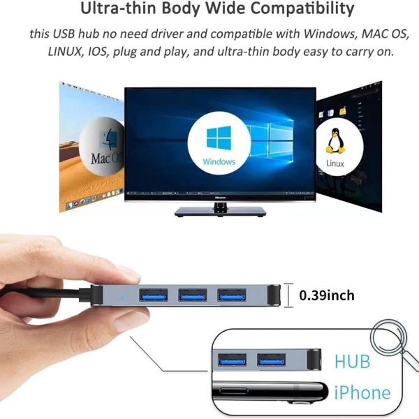 Extenseur multiport USB för telefon Xiaomi och tablette, répartiteur av typ C, adapter USB S6, 3 portar, 4 portar, 5 portar, 7/8 portar, 2 och 1 usb type c 5 in 1