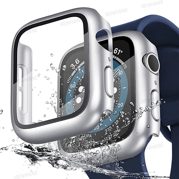 Hærdet Glas+cover til Apple Watch 41mm 45mm 44mm 40mm 42mm 38mm PC-bumper Skærmbeskytter Etui iWatch serie 6 5 4 se 7 8 9 Silver Series 123 42MM