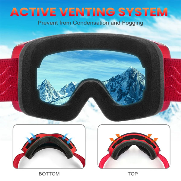 Magnetiska skidglasögon män Snowboardglasögon dubbla lager lins Anti-dim UV400 snöglasögon dam snöskoter skidglasögon OTG ZM030 Red Goggles