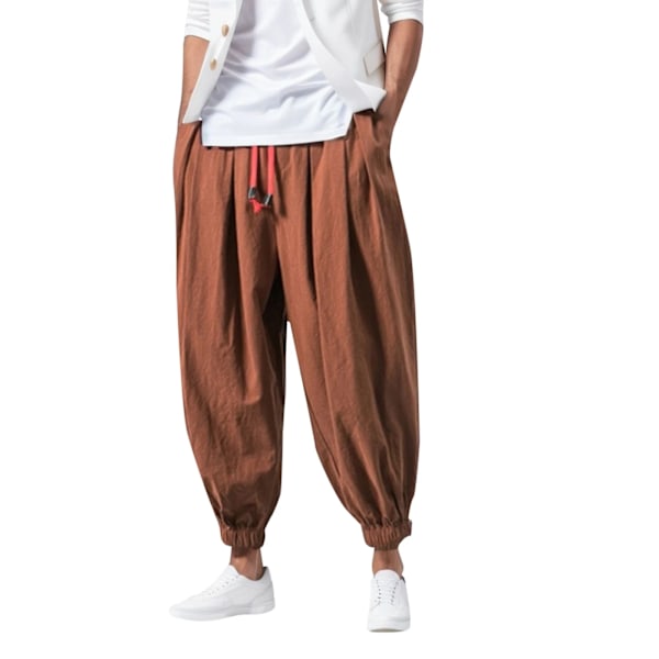 Solid Färg Harem Baggy Man Byxor Loose Bottoms Casual Joggers Sportswear Lantern Byxor Mäns Elastiska Byxor S Pantalones Coffee XXL