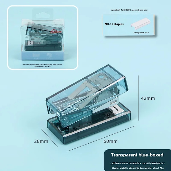 Minihäftapparat Studentanvändning Små Häftapparater Hem Användning Grossist Liten Storlek Annan Typ För Bokbindning Transparent Blue [boxed]]