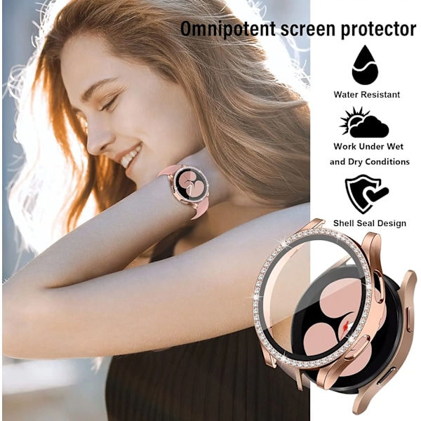 Lasikotelo Samsung Galaxy Watch 5/4 44mm 40mm lisävaruste Bling Diamond Pc -puskuri näytönsuoja Galax Watch4 Locka pink gold Galaxy 5-4 40mm