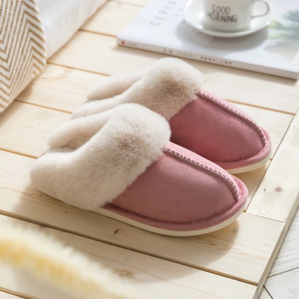 Varma tofflor i enfärgade, casual Slip On Plyschfodrade Skor Bekväma inomhustofflor Pink 40-41