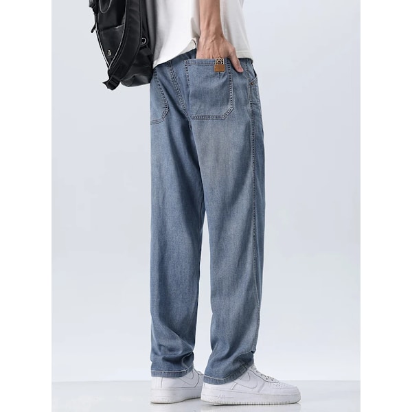 Brand Nya Lyocell Sommar Tunna Män Jeans Mjuk Straight Casual Baggy Denim Byxor Male Streetwear Byxor 28-38 Blue 31