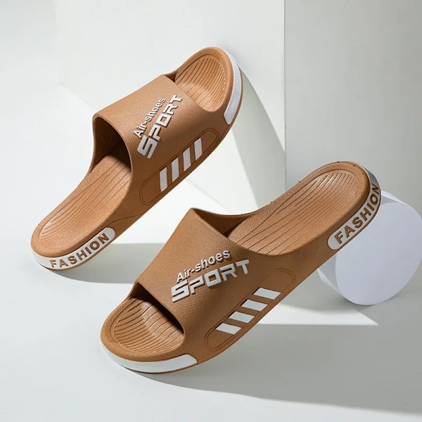 Mode Män Tofflor Pvc Mjuk Sole Halkfri Slides Casual Outdoor Beach Flip Flops Hem Badrum Kopp Ny Sandel Brown 38-39