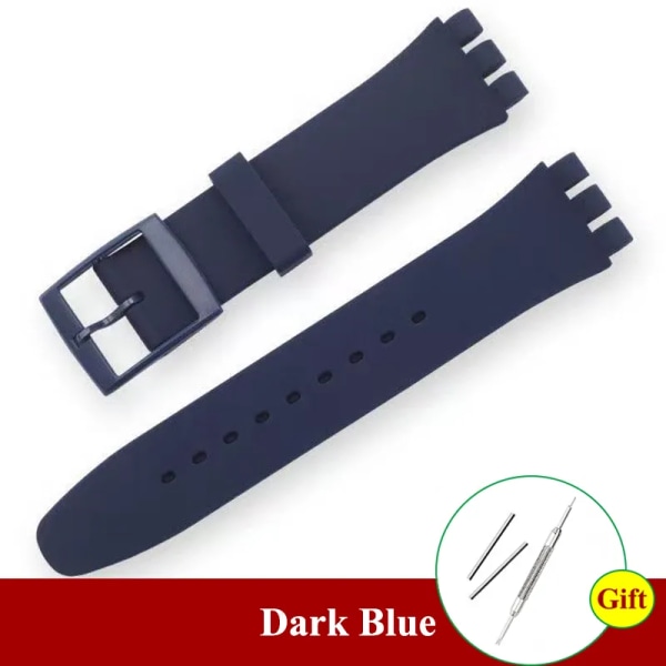 16mm 17mm 19mm 20mm Mjukt silikonarmband Färgglatt klockband för Swatch Watch Arm Replacement Klockor Tillbehör med verktyg DarkBlue