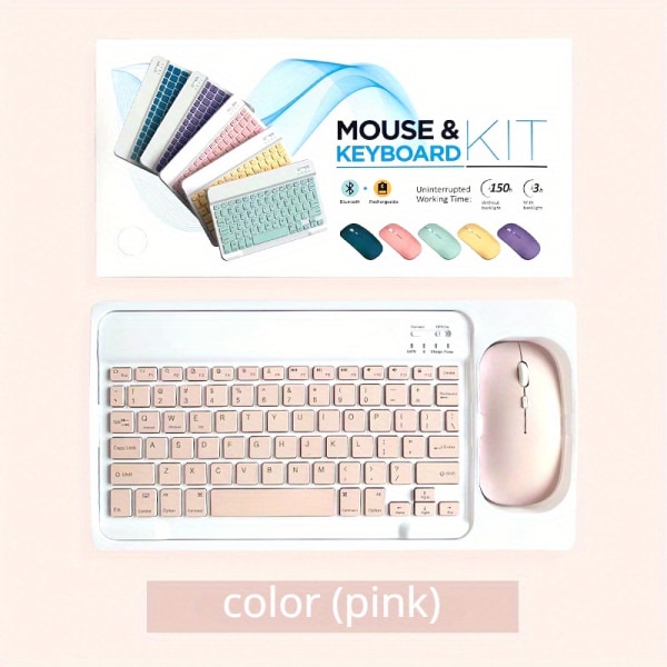 Flerfärgad trådlös set, miniportabel, tyst tangentbordsladdning, lämplig för iPad, surfplatta, bärbar dator, kontorsdatortangentbord pink