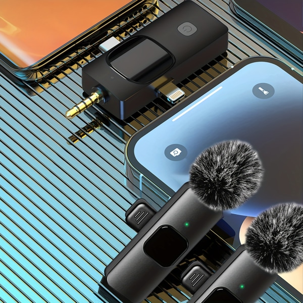 Trådlös mikrofon för IPhone Android-kamera, Mini Lapel-mikrofonmikrofon, telefonmikrofon för inspelning (3-i-1 mikrofon)