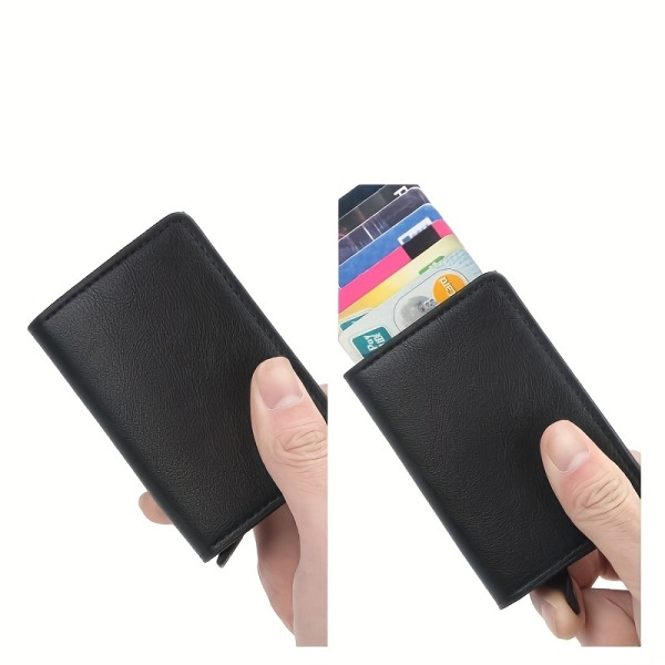 Kreditkortshållare Nytt aluminiumfodral Case RFID PU-läder Pop Up- case Myntväska Korthållare Black*2+Coffee