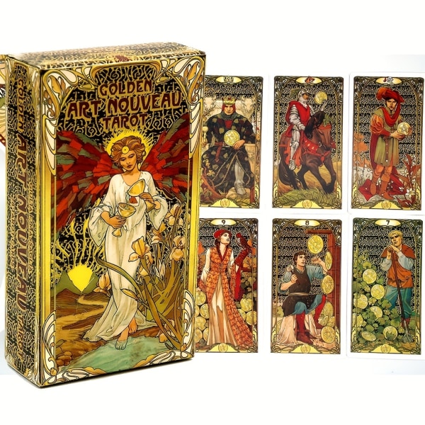 Golden Art Nouveau Tarot Deck 78 kort med guidebokkort Ockulta spådomsbokset för nybörjare Box Major och Minor