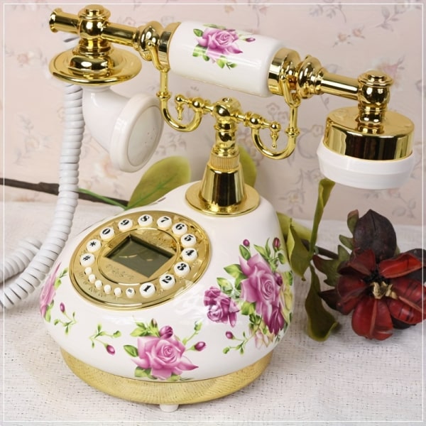 Vit antika telefoner med sladd fasta hemtelefoner Vintage klassisk keramik hemtelefon Antik hemmakontor Konstaffärer Present White