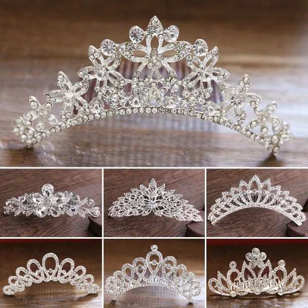 Barns Minikronor Hårkam Kristall Strass Pärla Hjärta Blomma Tiaror Kam Hårnål Bröllopsbröllop Prinsessan Kronhår Smycken Children comb crown