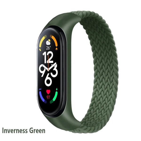 Armband för Xiaomi Mi band 6 7 Rem Nylon Flätad solo loop pulseira armband Miband5 Armbandsbälte Mi band 5 4 3 6 correa Inverness Green M  (160mm-170mm)