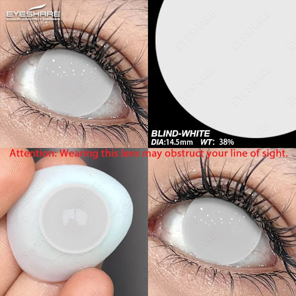 Eyeshare Cosplay Färg Kontaktlinser För Ögon 1Pair Halloween Linser Blue Eye Kontakter Svarta Linser Årligt Vita Ögonlins BLIND-WHITE 0