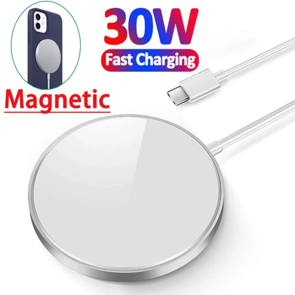30W magnetisk trådlös laddare för Apple iPhone 13 12 Pro Max 13Mini 12Mini Qi Macsafe trådlös laddning på case White
